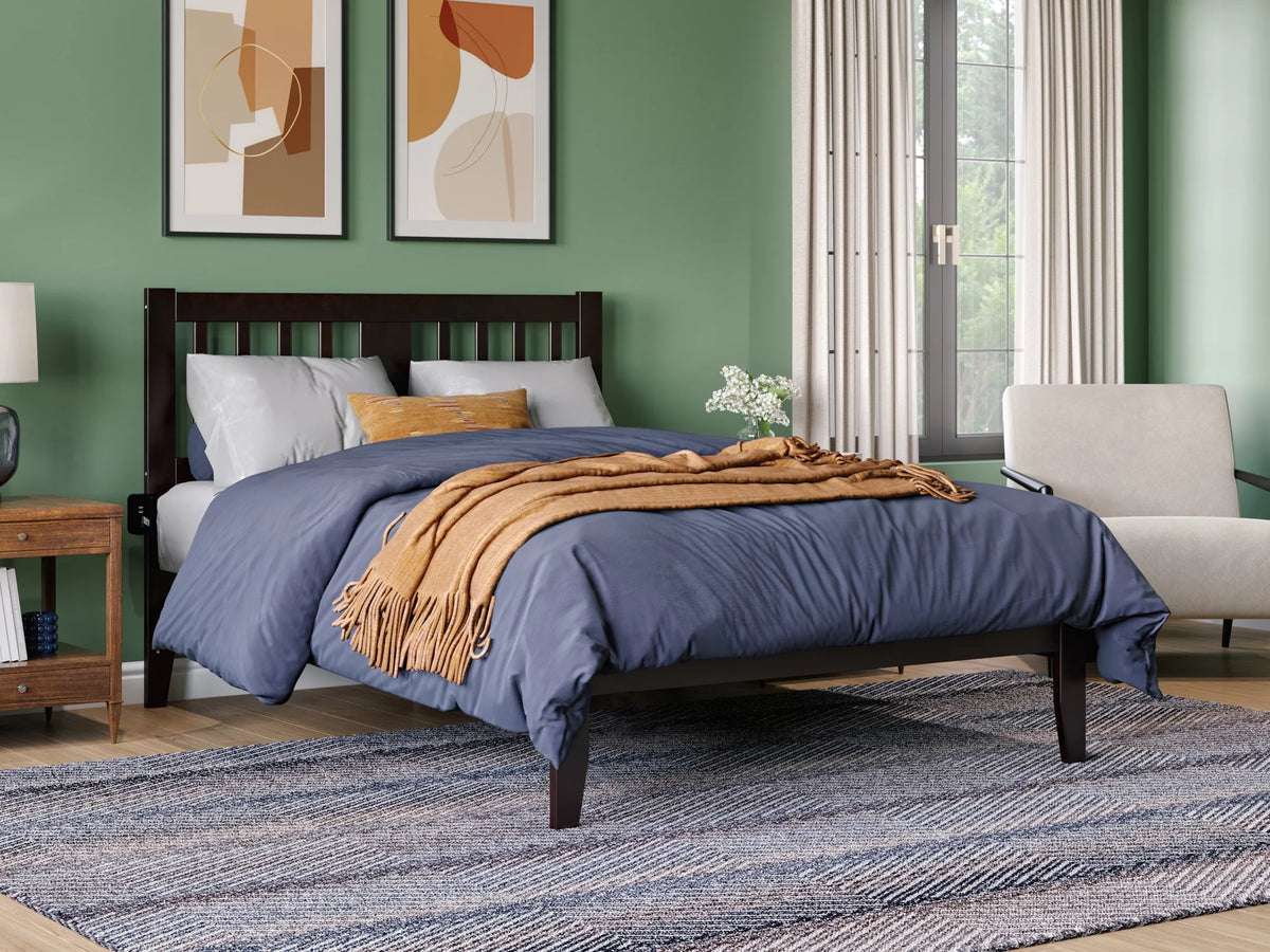 Espresso Full Wood Platform Bed Frame with Slatted Headboard V6316