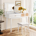 White Wood Makeup Dresser with Flip-top Mirror and Stool A61320