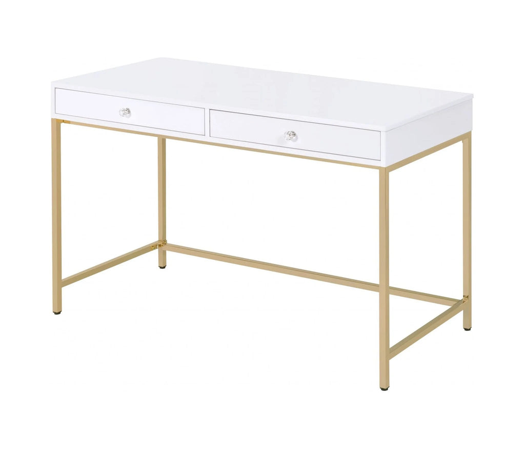 47" White Gold Mirrored Computer Desk with Two Drawers G791