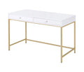 47" White Gold Mirrored Computer Desk with Two Drawers G791