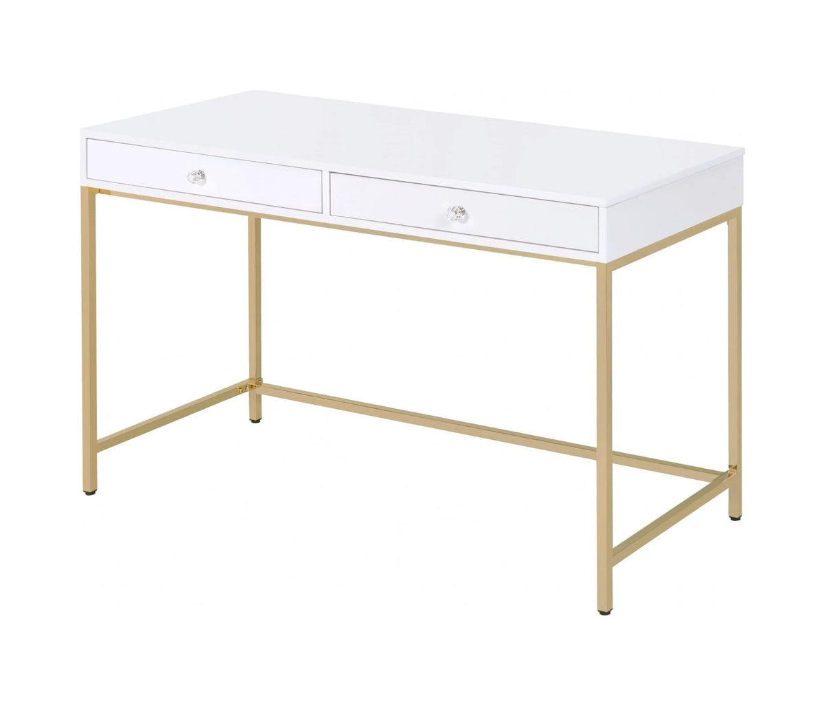 47" White Gold Mirrored Computer Desk with Two Drawers G791