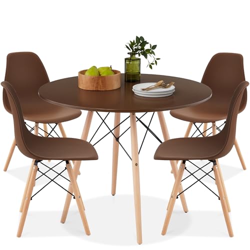 5-Piece Dining Set with 4 Chairs, Plastic Seats, Wooden Legs, Metal Frame H545114