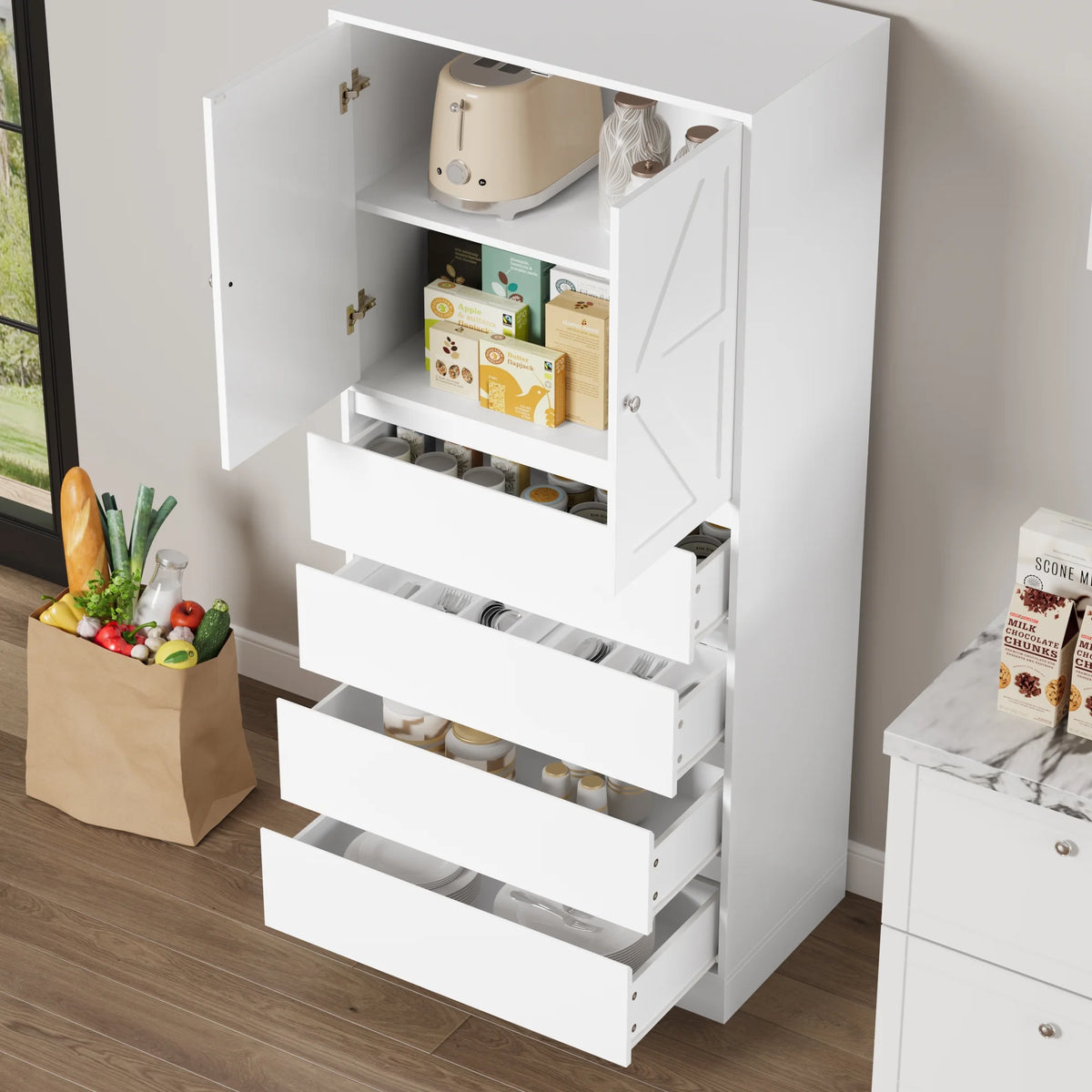 White 4 Drawer Wood Freestanding Storage Cabinet V428157