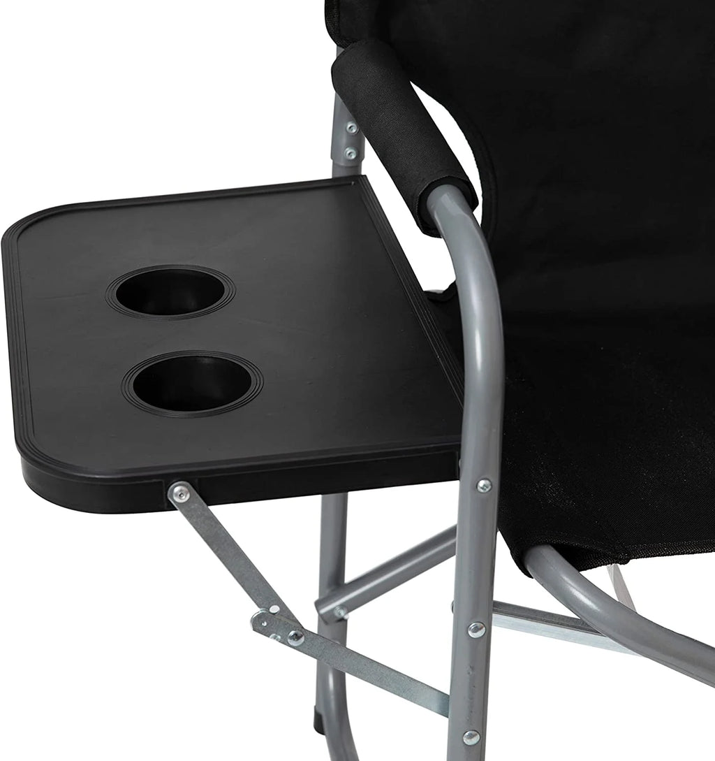 Black Folding Camping Chair with Side Table and Cup Holder W60049