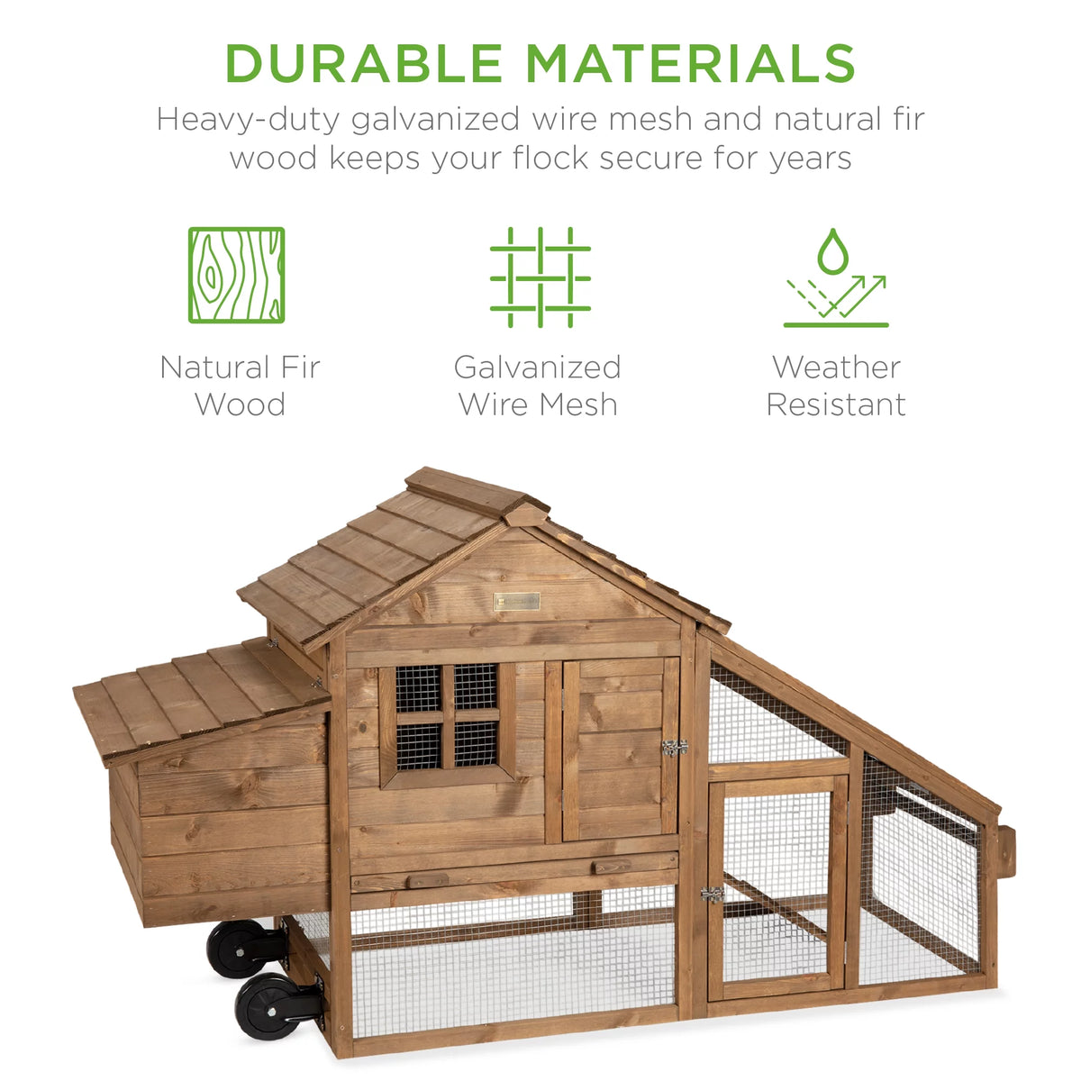 70in Fir Wood Chicken Coop with Wheels L93433