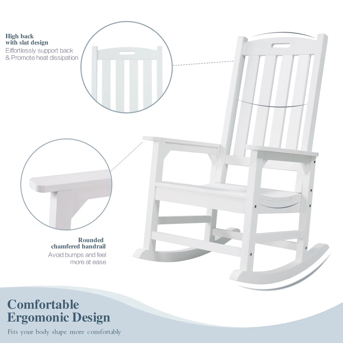 White Poly Lumber Rocking Chair with High Back O859