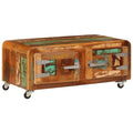 Rustic Coffee Table with Storage Cabinet and Wheels Solid Reclaimed Wood R913314