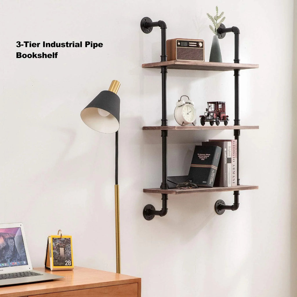 Industrial Pipe Real Wood Floating Wall Shelves 24 Inches X3427