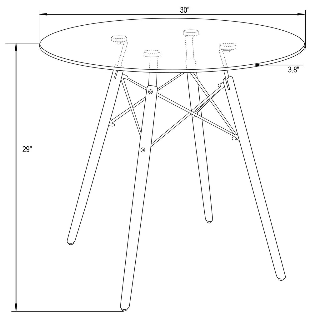 Round Glass Top Dining Table with Wood Base R651911
