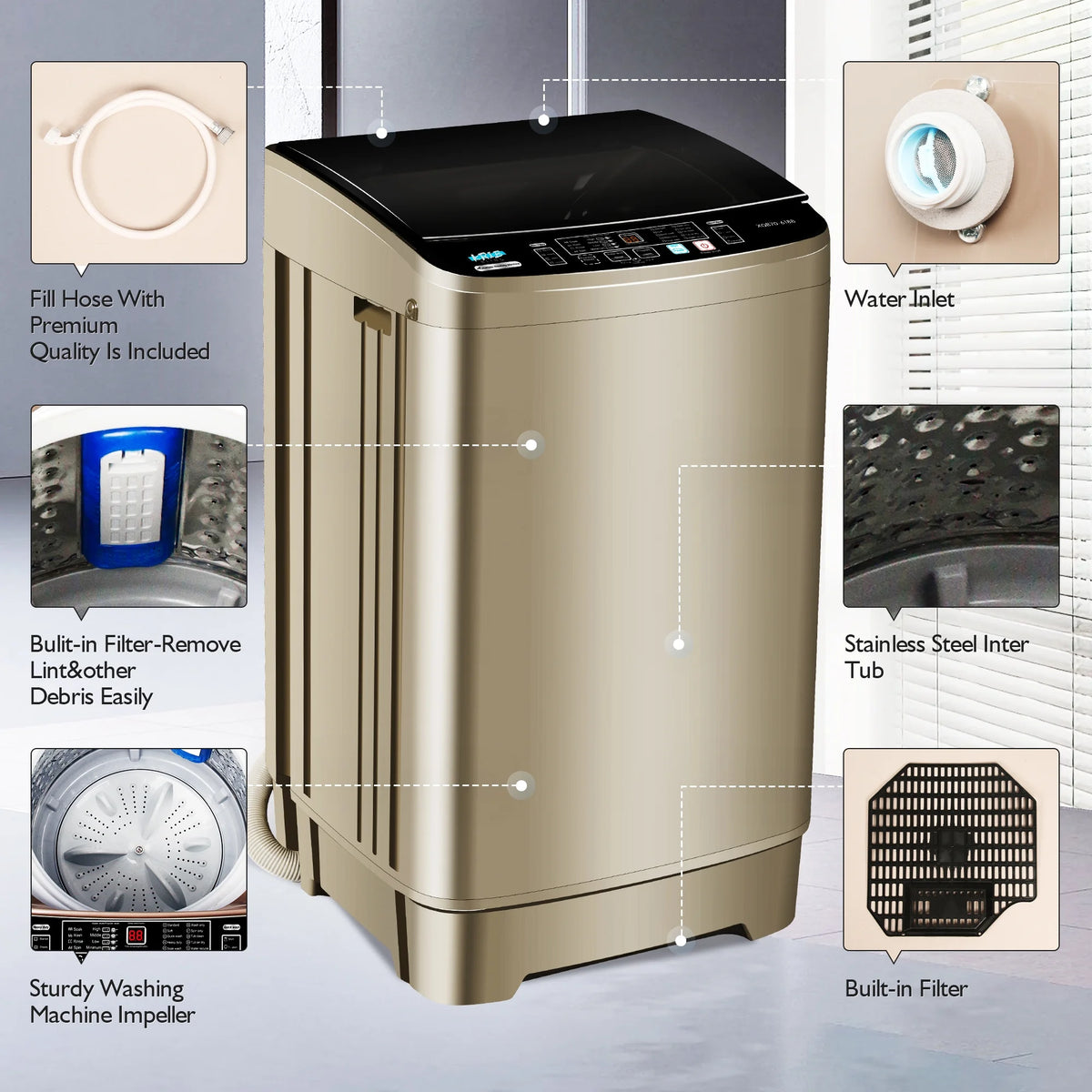 Portable 17.7 lbs Full Automatic Washing Machine H8752