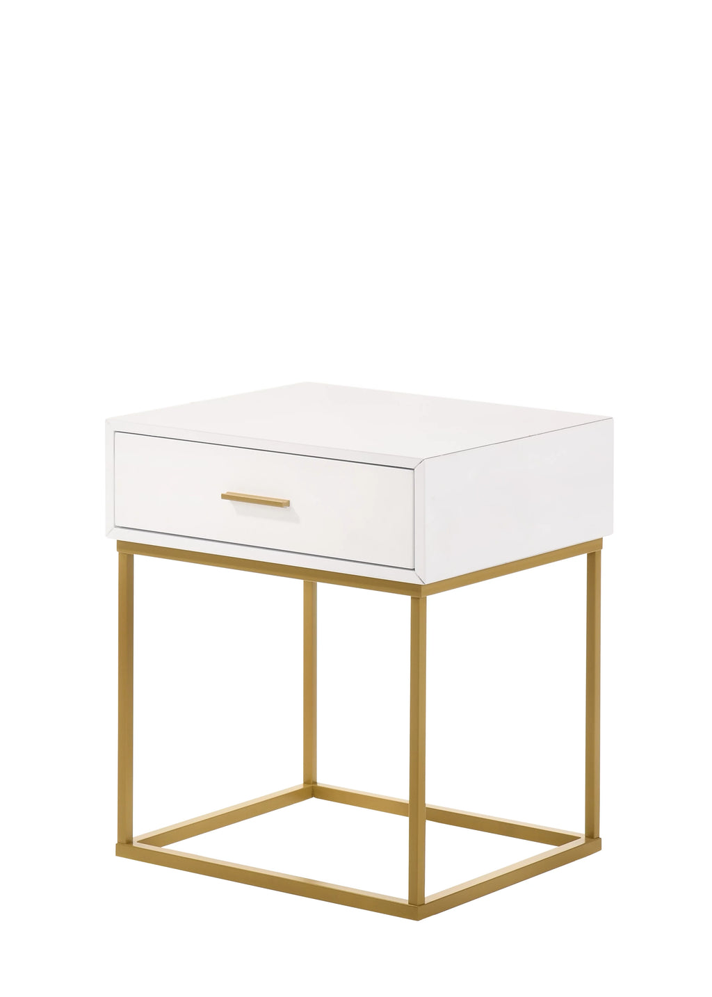 White 1-Drawer Nightstand with Gold Metal Legs M39367