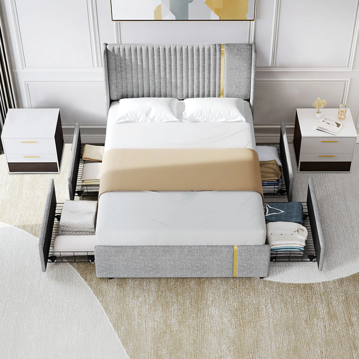 Upholstered Full Size Bed Frame with Storage I669574