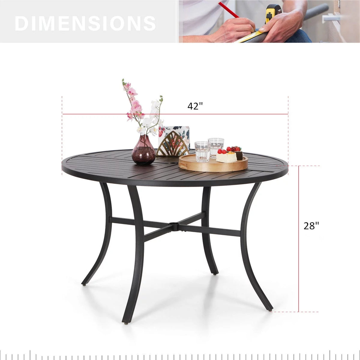 Black Round Outdoor Dining Table with Umbrella Hole K279
