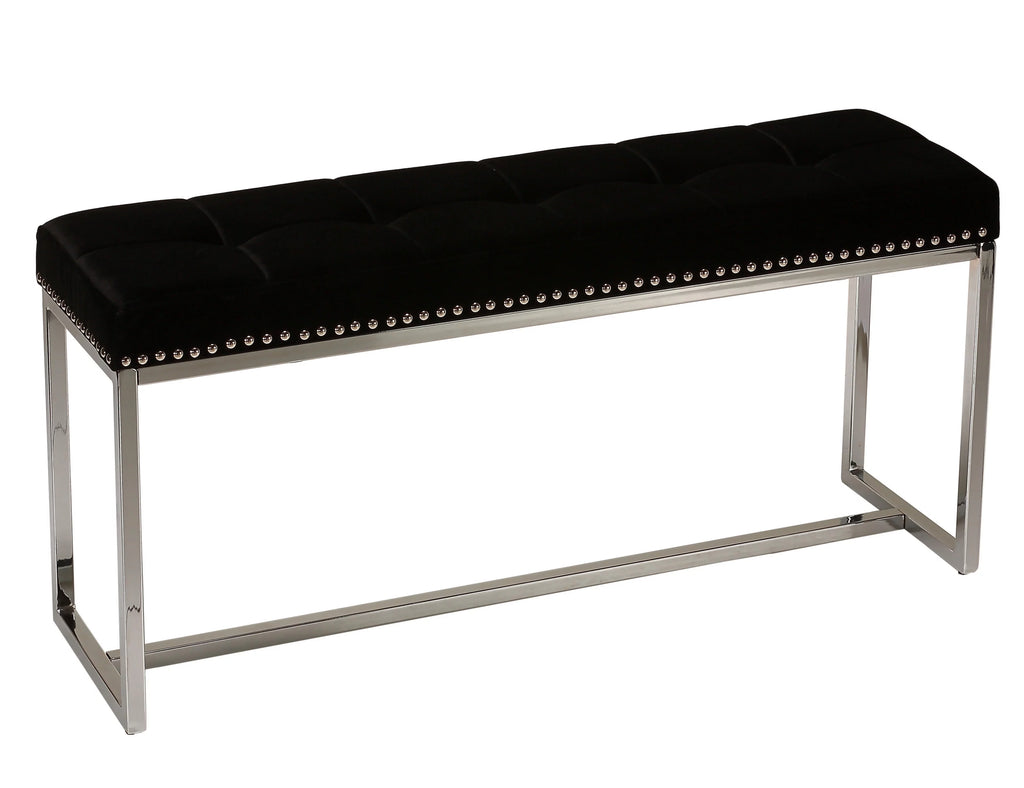 Black Velvet Narrow Bench with Nailhead Trim B64921