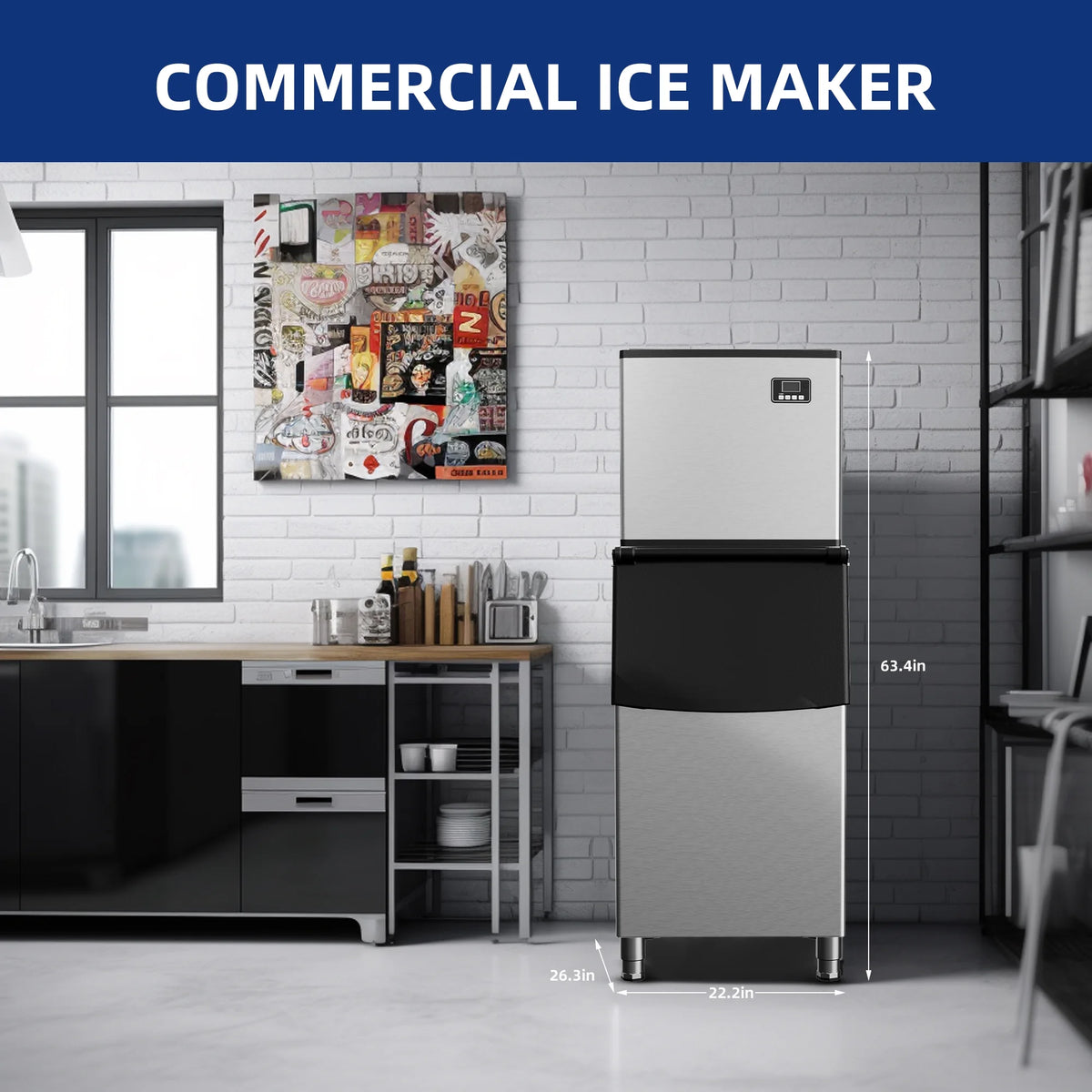Commercial Ice Maker Machine, Stainless Steel Clear Ice Cube Maker O895