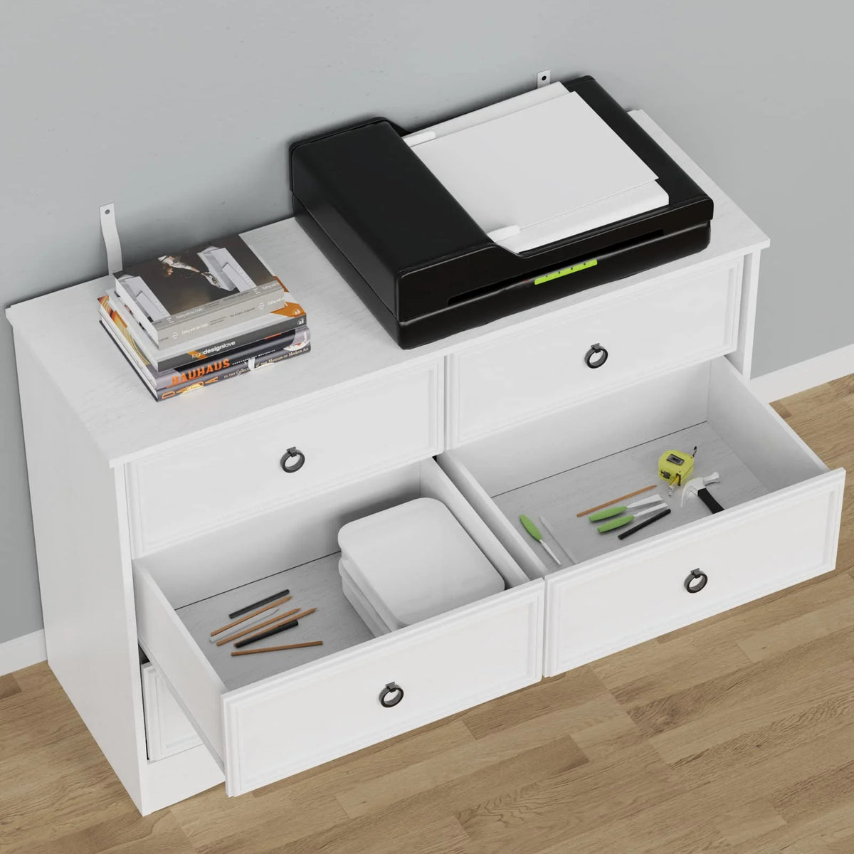 White 6 Drawer Wood Dresser K443