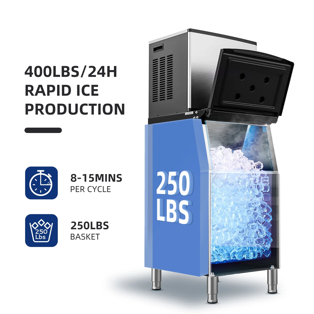 Commercial Ice Maker Machine, Stainless Steel Clear Ice Cube Maker O895