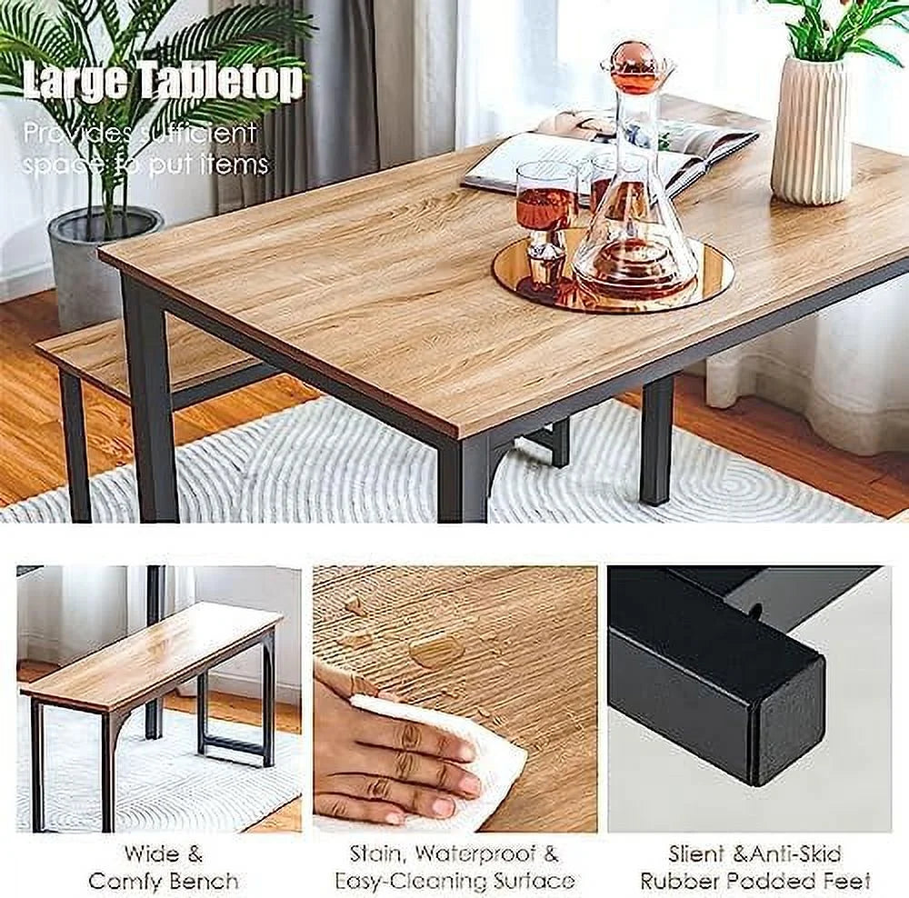 3-Piece Dining Table Set for 4 with Metal Frame P3948