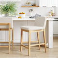 Counter Height Bar Stool with Back Upholstered Boucle Linen White Light Brown D8610