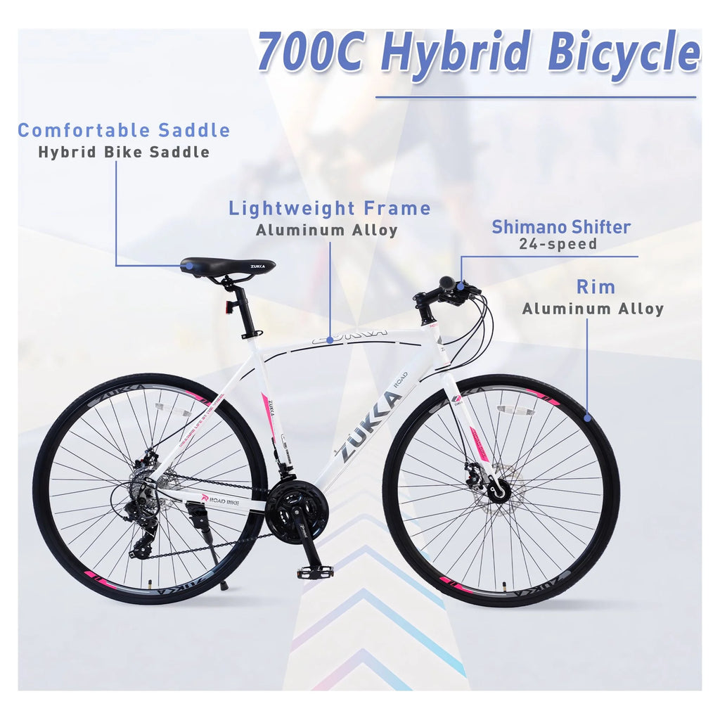 24 Speed 700C Aluminum Flat Bar Road Bike with Disc Brakes V1225