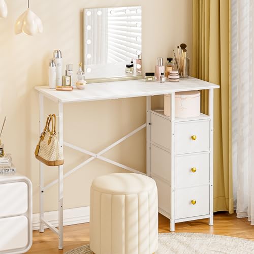 White Compact Vanity Desk with Drawers T2809