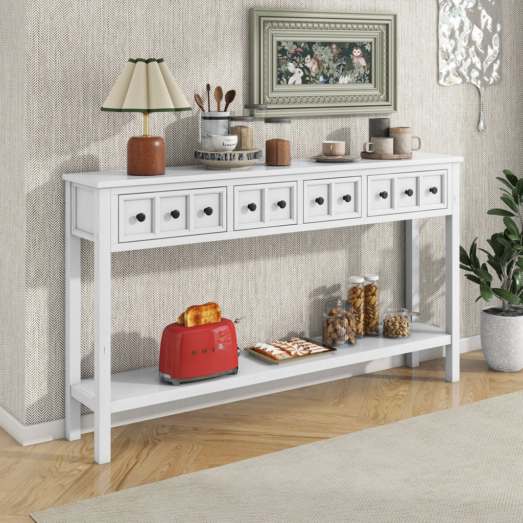 Antique White Console Table with Drawers and Shelf Y118270