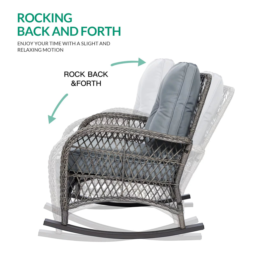 3-Piece Outdoor Wicker Rocking Bistro Set with Glass Top Side Table P504